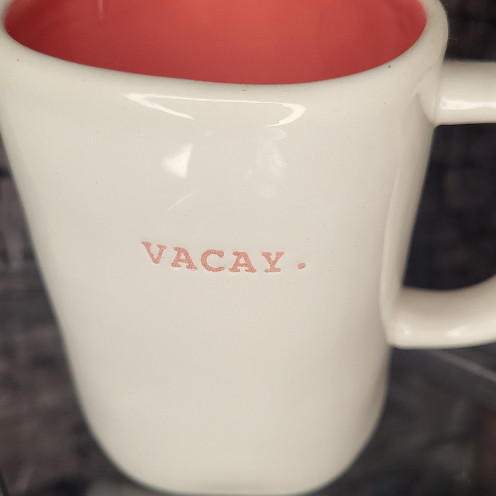 EUC Rae Dunn "VACAY" Mug Coral Pink Interior Artisan Collection